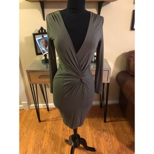 Bcbg Long Sleeve V-Neck Dress Gray